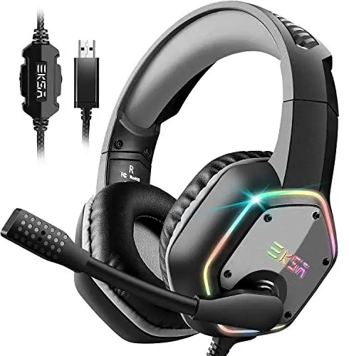 Produktbild: EKSA E1000 USB PC Gaming Headset mit Mikrofon, Gamer Headset mit Bass Surround Sound, RGB Beleuchtung, Gaming Kopfhörer mit Mic für PS4/PS5 Konsole/Computer/Laptop