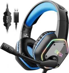 Produktbild: EKSA Headset USB mit Mikrofon, PC Headset Blau, 7.1 Surround-Sound für Exakte Feindortung im Spiel, RGB Gaming Headset mit Noise-Cancelling Mikrofon, USB Anschluss Headset für PS4/PS5 Computer Laptop