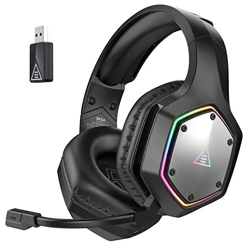 Produktbild: EKSA Wireless Gaming Headset für PS4 PS5 PC, 7.1 Surround Sound Headset mit Mikrofon ENC & RGB Licht, 2.4G USB Gaming Kopfhörer Kabellos, 36 Stunden Akkulaufzeit 3,5mm Eingang