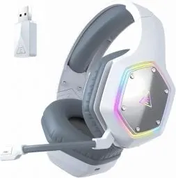 Produktbild: EKSA Wireless Headset mit Mikrofon, 2.4 GHz USB Dongle Gaming Headset Kabellos, 7.1 Surround Sound Klare Hörposition, ENC & RGB Gaming Kopfhörer, 36 Hour Lange Akkulaufzeit für PC, PS4, PS5,Weiß