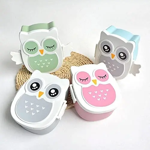 Produktbild: eKsdf Brotdose Kinder Frühstücksbox Mit Fächern Cartoon Eule Lunchbox Bento Box Mit Trennwand tragbare Snackbox für Mädchen Jungen Zufällig Farbe