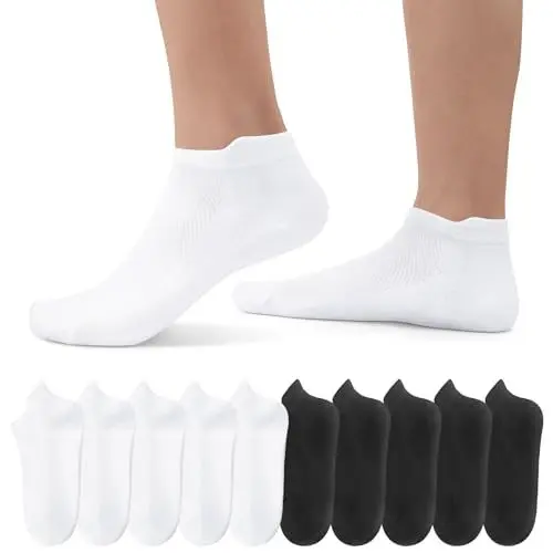 Produktbild: EKSHER 10 Paar Sneaker Socken Unisex 39-42 Weiß Sneakersocken Schwarz Sportsocken Laufsocken Kurze Socken Running Atmungsaktives Baumwollsocken Knöchelsocken Halbsocken, 39-42