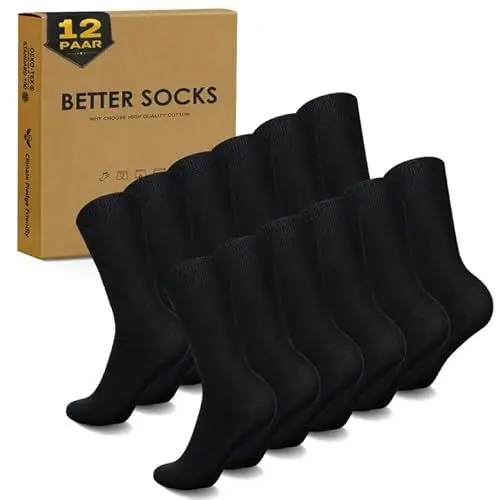 Produktbild: EKSHER Socken Herren 43-46 Schwarz 12 Paar Baumwollsocken Damen Business Socken Herrensocken Ohne Gummibund Tennissocken Sportsocken Socks Wandersocken Atmungsaktive, Schwarz 43-46