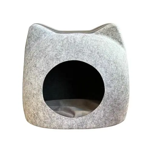 Produktbild: EL ÁTICO PETS Katzenhöhle Filz für Katzen. Katzen Bett. Bed Rest. Cat Bed. Katzenbett Höhle und Katzen Kissen Inbegriffen. Katzen Haus. Kuschelhöhle Katze. Katzen Iglu. Cat House (grau, Groß)