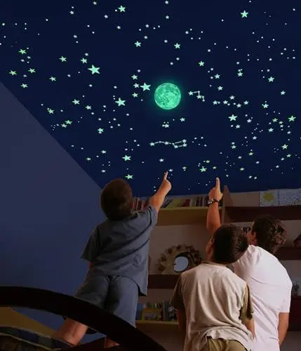 Produktbild: Alcrea® Der genaue Himmel mit 540 fluoreszierenden Sternen für 1 oder 2 Decken, mit Mond, mit Lernspiel, 2 m² Schablone, mit 1 Karte und vielem mehr, dekoratives und exklusives