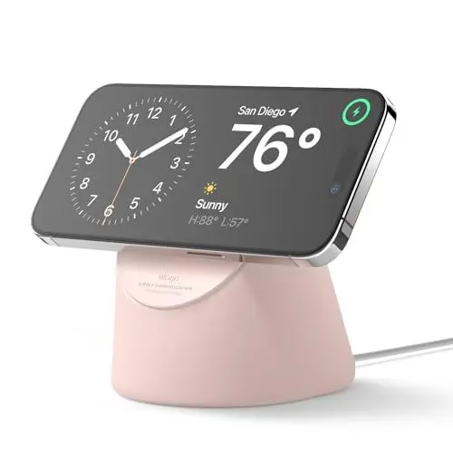 Produktbild: elago MS1 Ladestation Kompatibel mit MagSafe Ladegerät, Premium Ständer Kompatibel mit iPhone 16, 15, 14, 13, 12 Serie, Designed für Standby-Modus (ios 17) (Ladegerät Nicht enthalten) (Sandrosa)