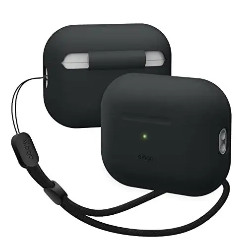 Produktbild: elago Silikonhülle Kompatibel mit Apple AirPods Pro 2. Generation Case Inklusive Rundem Armband, Schutzhülle, Front-LED sichtbar, Unterstützt drahtloses Laden (Schwarz)
