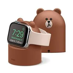 Produktbild: elago | LINE Friends W2 Ladestation Ständer Kompatibel mit Apple Watch Serie 10, 9, 8, SE2, 7, 6, SE, 5, 4, 3, 2, 1 Kompatibel mit Apple Watch Ultra 2 & 1 Nachttisch-Modus (Brown)