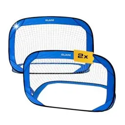 Produktbild: ELANI - 2 Faltbare Fussballtore für Garten Kinder doppelt verstärkte Seiten & sehr Kleiner Tragetasche mit 2 sicheren & stabilen Toren & mit 8 Heringen für sicheren Stand - Fussballtor Set