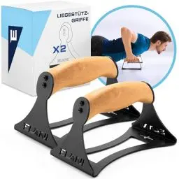 Produktbild: ELANI - Liegestützgriffe Holz mit gelenkschonenden Griffen & sicherem Stand - ideal als Calisthenics Equipment für Push ups oder als Handstand Griffe - auch als push up bars & Handstand canes