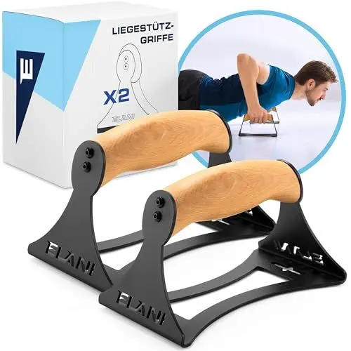 Produktbild: ELANI - Liegestützgriffe Holz mit gelenkschonenden Griffen & sicherem Stand - ideal als Calisthenics Equipment für Push ups oder als Handstand Griffe - auch als push up bars & Handstand canes