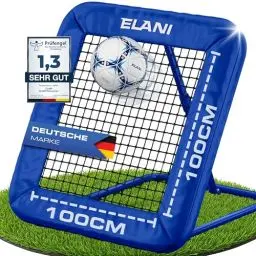 Produktbild: ELANI - Rebounder für Fußball 1x1m mit Schutzrand & 6 Heringen für sicheren Stand - Fussball Rebounder mit stabilem Rahmen - Tornetz - auch für Handball & Volleyball - Fußball Trainingszubehör