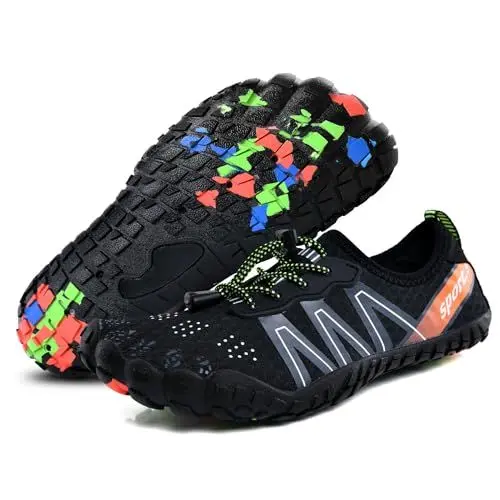 Produktbild: ELAPHURUS Badeschuhe Herren Barfußschuhe Schnell Trocken Aquaschuhe Damen Wasserschuhe rutschfeste Outdoor Strandschuhe Surfschuhe Unisex Schwimmschuhe Atmungsaktiv, Schwarz Weiß, 42 EU