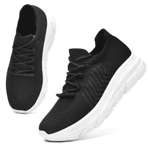 Produktbild: ELAPHURUS Damen Sneaker Turnschuhe Leicht Laufschuhe Sportschuhe Freizeitschuhe Atmungsaktiv Walkingschuhe, Schwarz Weiß, 39 EU