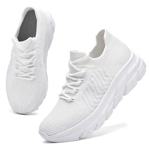 Produktbild: ELAPHURUS Damen Sneaker Turnschuhe Leicht Laufschuhe Sportschuhe Freizeitschuhe Atmungsaktiv Walkingschuhe, Weiß, 40 EU