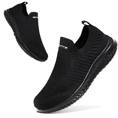 Produktbild: ELAPHURUS Damen Sneakers Leichte Atmungsaktiv Walkingschuhe Slip On Fitness Bequeme Schlupfschuhe,Schwarz,39 EU