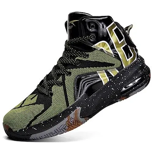 Produktbild: ELAPHURUS Herren Basketballschuhe Mid Top Sportschuhe Atmungsaktiv Tennis Schuhe Herren Gym Sneaker Hallenschuhe,Schwarz Gold,41 EU