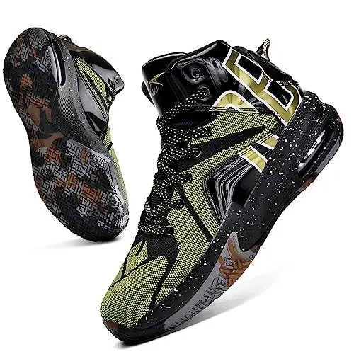 Produktbild: ELAPHURUS Kinder Basketballschuhe Jungen Basketball Shuhe Mesh Sneaker Tennis Walking Schuhe für Jungen Mädchen,Schwarz Gold,41 EU