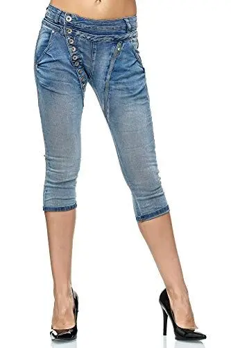 Produktbild: Elara Damen 3/4 Jeans Slim High Waist Capri Hose Chunkyrayan C9362D-F Blue-46 (3XL)