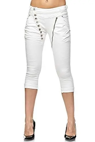 Produktbild: Elara Damen 3/4 Jeans Slim High Waist Capri Hose Chunkyrayan C9362D-F1 White-48 (4XL)
