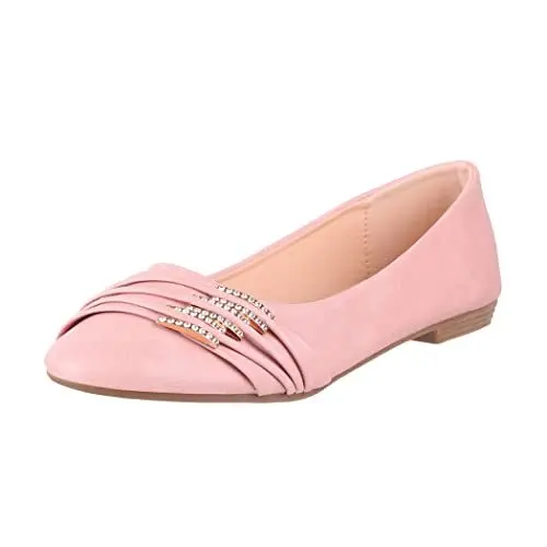 Produktbild: Elara Damen Ballerinas Bequem Lederoptik Strass Flach Chunkyrayan B069-BL-Pink-42