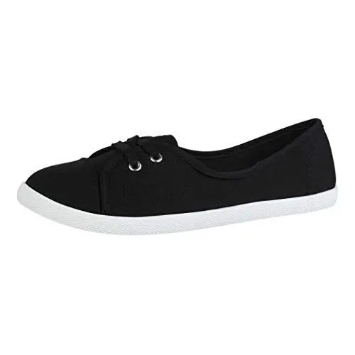 Produktbild: Elara Damen Ballerinas Schnürer Flach Chunkyrayan P BD1413 Black-White-37