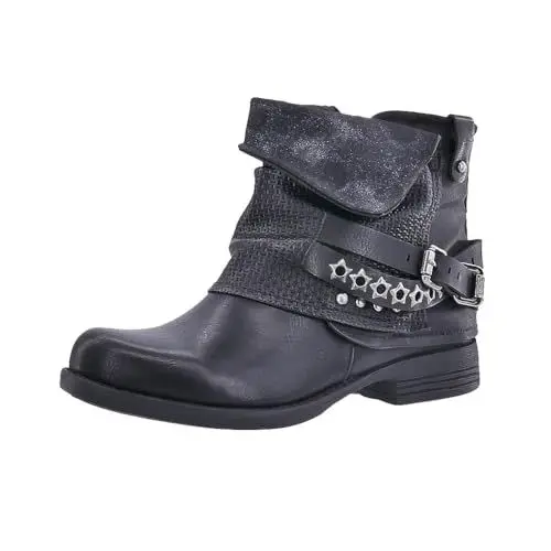 Produktbild: Elara Damen Biker Boots Nieten Stiefeletten Chunkyrayan 344 Black-40