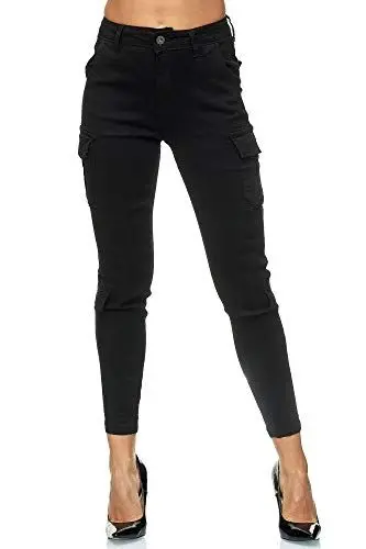 Produktbild: Elara Damen Cargo Hose Slim Fit Denim Chunkyrayan GB820 Schwarz 36 (S)