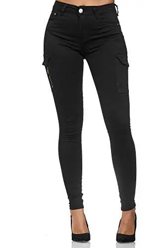 Produktbild: Elara Damen Cargo Jeans Slim Fit Seiten Taschen Chunkyrayan MA2018 Black-40 (L)