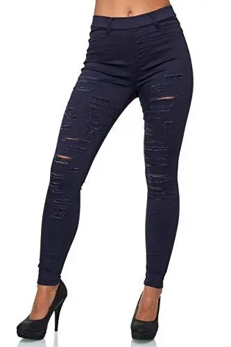 Produktbild: Elara Damen Hose High Waist Destroyed Look Chunkyrayan A89-1 Dunkelblau-36 (S)