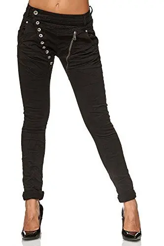 Produktbild: Elara Damen Jeans Boyfriend Baggy Knopfleiste Chunkyrayan C613K-15/F15 Black 38/M
