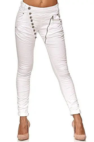 Produktbild: Elara Damen Jeans Boyfriend Baggy Knopfleiste Weiß Chunkyrayan EL05-9 White-42/XL