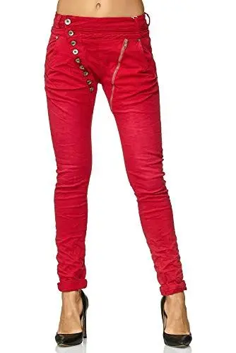 Produktbild: Elara Damen Jeans Boyfriend Baggy Knopfleiste Chunkyrayan EL05-10 Red 54/7XL