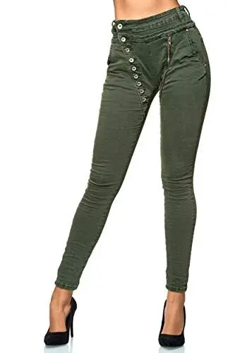 Produktbild: Elara Damen Jeans Boyfriend Baggy Knopfleiste Chunkyrayan EL05-22 Khaki-56/8XL