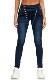 Produktbild: Elara Damen Jeans Boyfriend Baggy Knopfleiste Chunkyrayan EL05D1 Dunkelblau 42 (XL)