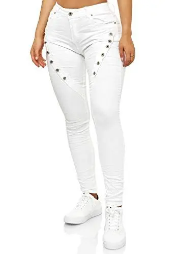 Produktbild: Elara Damen Jeans Boyfriend Baggy Knopfleiste Chunkyrayan EL06-9 White 42 (XL)