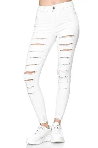 Produktbild: Elara Damen Jeans Destroyed Zerrissen Chunkyrayan YG569 White-44 (2XL)