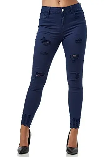 Produktbild: Elara Damen Jeans High Waist Destroyed Chunkyrayan MEL0275-1 Navy-46 (3XL)