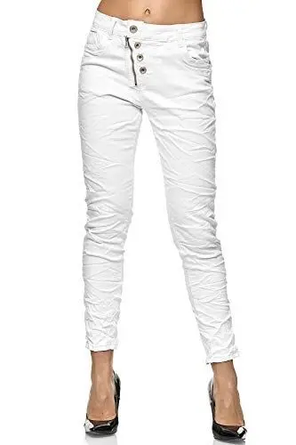 Produktbild: Elara Damen Jeans High Waist Knöpfe Chunkyrayan EL07-9 Weiss-40 (L)