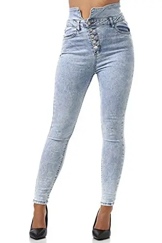 Produktbild: Elara Damen Jeans Stretch Chunkyrayan JS999-2 Hellblau-46 (3XL)