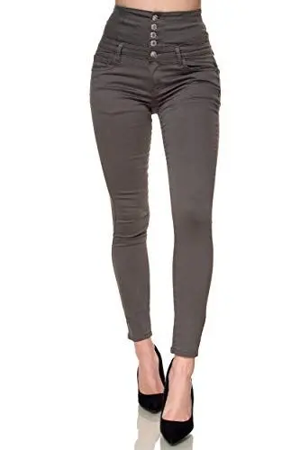 Produktbild: Elara Damen Jeans Stretch Skinny High Waist Chunkyrayan EL60-6 Grau-48 (4XL)