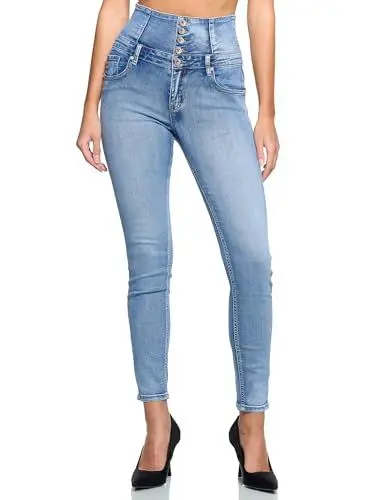 Produktbild: Elara Damen Jeans Stretch Skinny High Waist Chunkyrayan EL60D4 Light Blue Denim-38 (M)