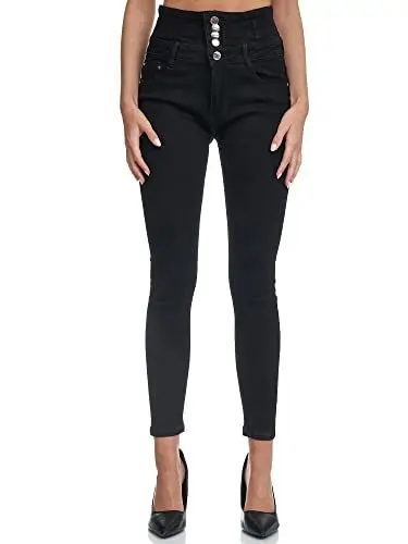 Produktbild: Elara Damen Jeans Stretch Skinny High Waist Chunkyrayan EL60 Schwarz-38 (M) P
