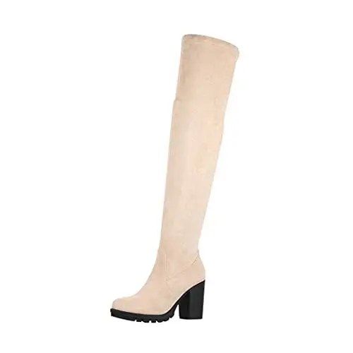 Produktbild: Elara Damen Stiefel Overknee High Heels Absatz Chunkyrayan E4835 Beige-40