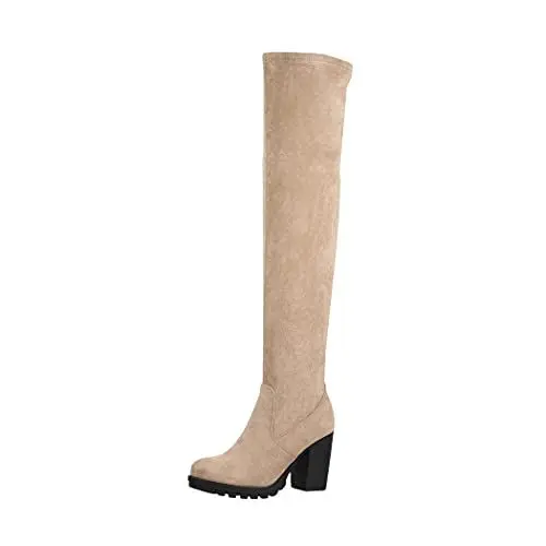 Produktbild: Elara Damen Stiefel Overknee High Heels Absatz Chunkyrayan E4835 Khaki-38