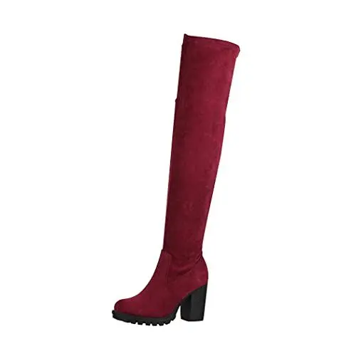 Produktbild: Elara Damen Stiefel Overknee High Heels Absatz Chunkyrayan E4835 Wine-40