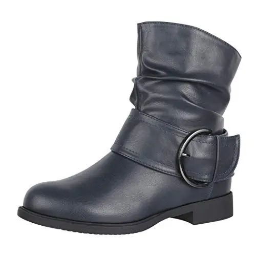 Produktbild: Elara Damen Stiefelette Gefüttert Schnallen Boots Chunkyrayan B9815-KB Navy-39