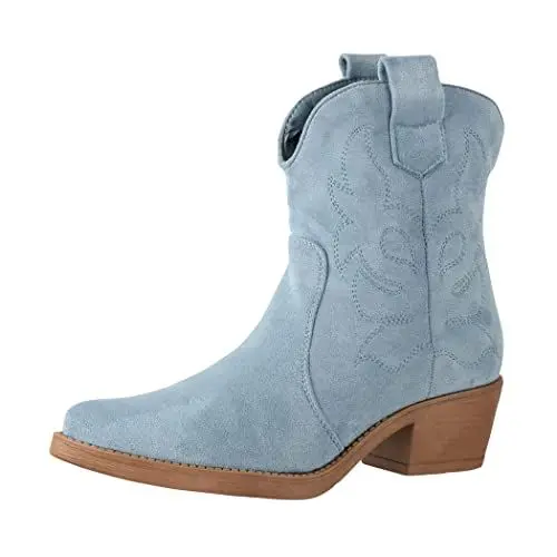 Produktbild: Elara Damen Stiefeletten Cowboy Boots Chunkyrayan 301-A31S Blau-38