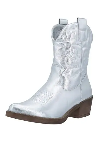 Produktbild: Elara Damen Stiefeletten Cowboy Boots Chunkyrayan DES952 Silver PU 37