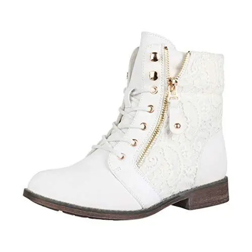 Produktbild: Elara Damen Stiefeletten Worker Boots Spitze Chunkyrayan B9812-KB-Weiss-41